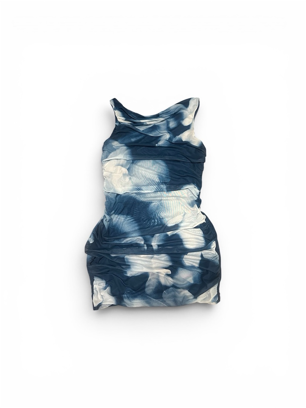 Navy and White Floral Ruched Bodycon Dress